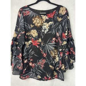 Amelie & Amelie Women Blouse Black Floral  Bell Sleeve Size XLarge Made In Italy